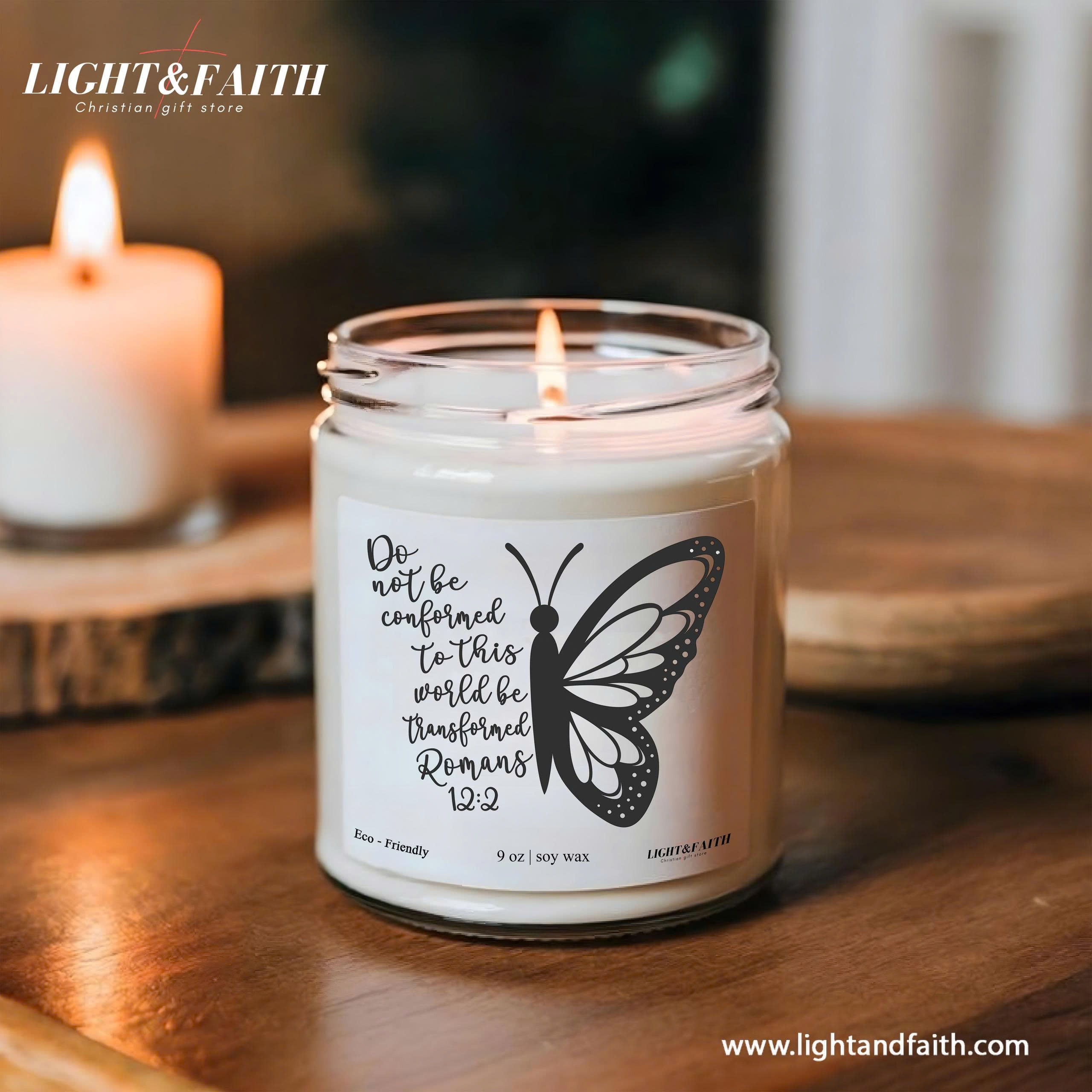 Romans 12:2 Christian Candle, Do Not Be Conformed, Inspirational Bible Verse, Butterfly Design, Uplifting Gift for Spiritual Growth CDLAF23